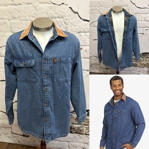CHAPS Barn Coat Shacket Flannel Lined Denim Shirt Jacket Classic Corduroy Collar